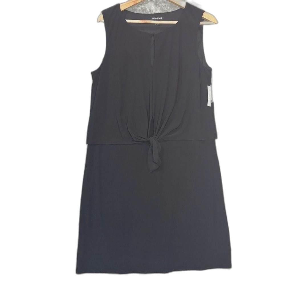 NWT Roz & Ali Shift Dress Black Overlay Midi Elegant Wedding Evening Womens L